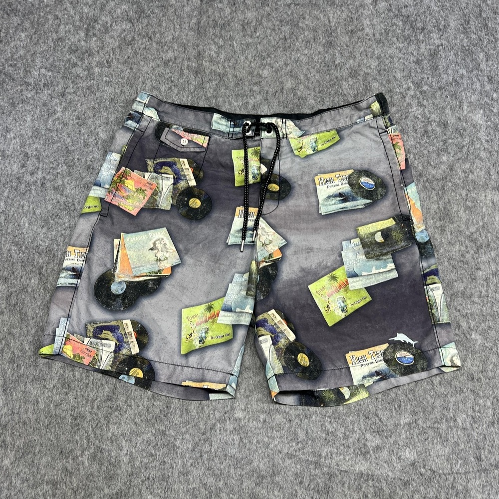 Tommy Bahama Swim Trunks Mens M Gray Record Drawstring Lined Pockets Shorts 36